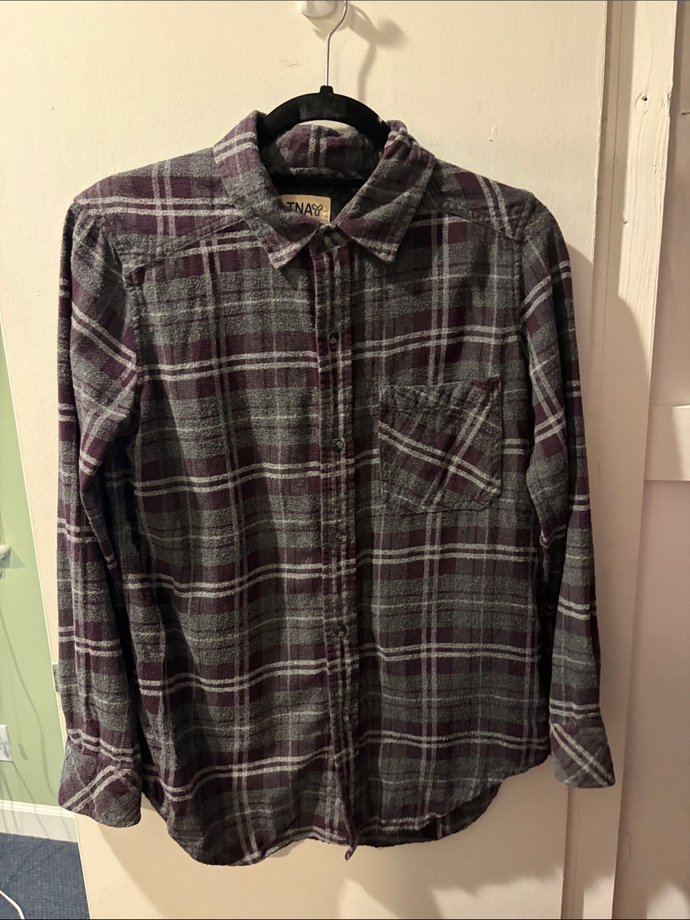 TNA Plaid Button-Up Shirt - Purple & Gray